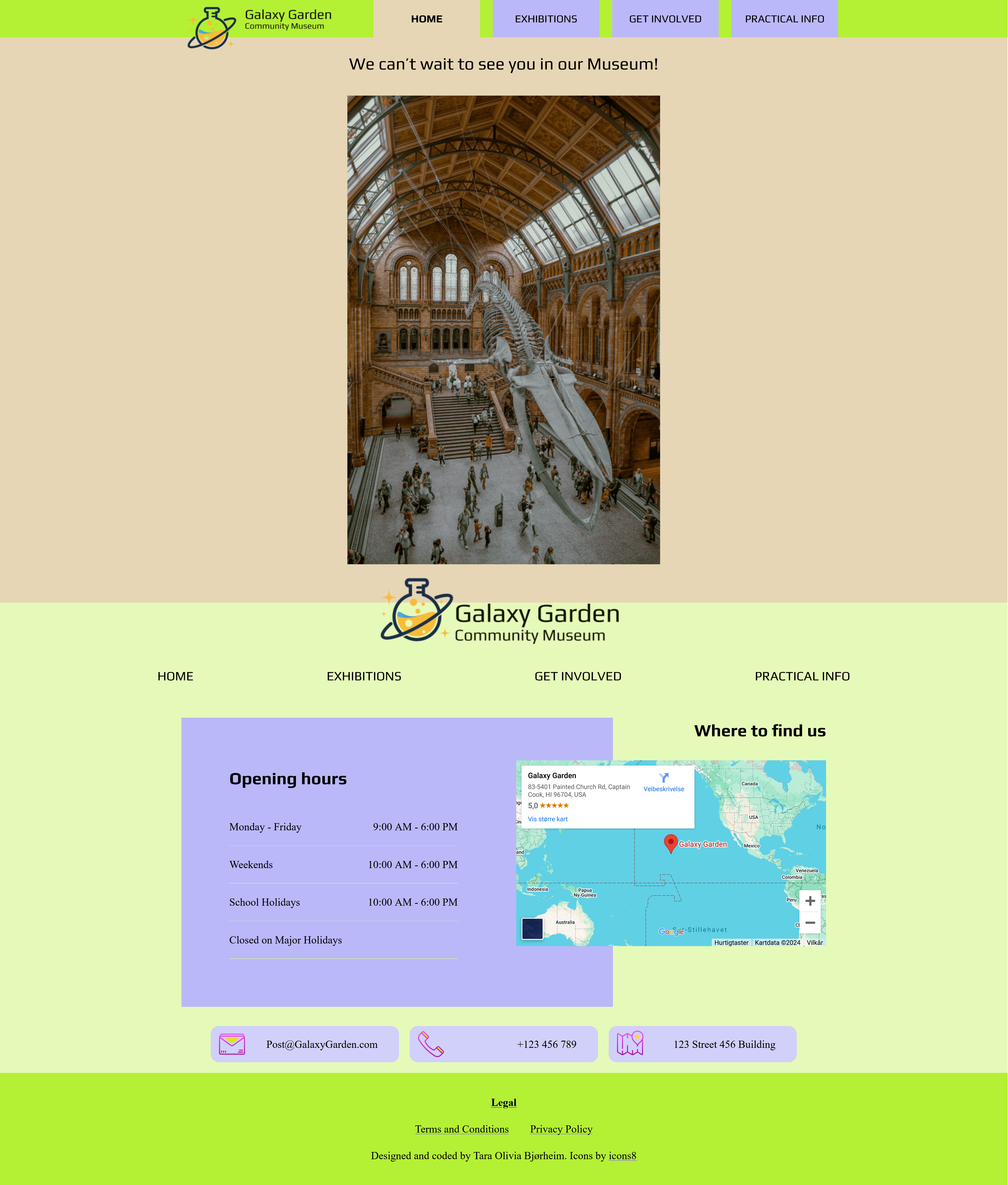 A Figma wireframe showing the layout and design approach for Galaxy Garden Community Museum.